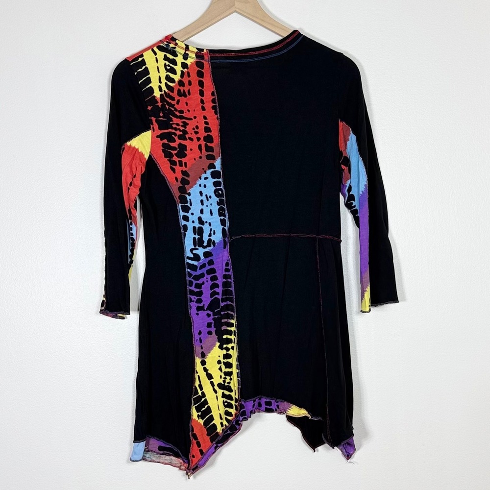 Parsley & Sage Womens Tunic Top Size S Black Patchwork Sharkbite Hem Lagenlook - Picture 3 of 8